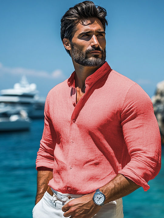 Panda Clothing Μακρυμάνικo Λινό Πουκάμισο σε Κα...