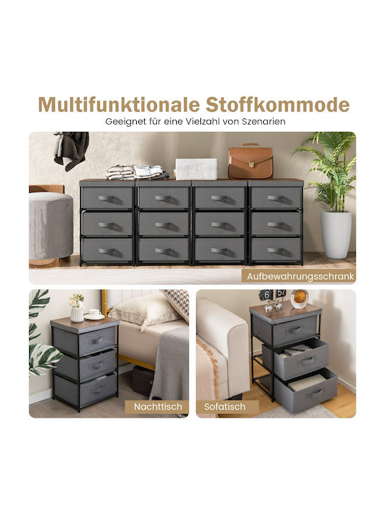 Cabinet Storage Made of Wood, Metal & Fabric with 3 Drawers L40xW30xH62cm