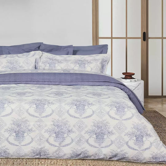 Das Home 1696 Κουβερλί Υπέρδιπλο Βαμβακοσατέν Blue, Ecru 230x250cm