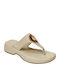Leather Women's Flat Sandals in Beige Color