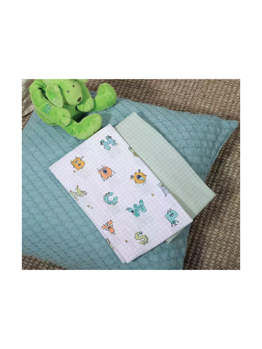 Nef-Nef Homeware Alphabet Monster Комплект Бебешки Чаршафи За Количка Памучни Зелени 70x120бр 2бр