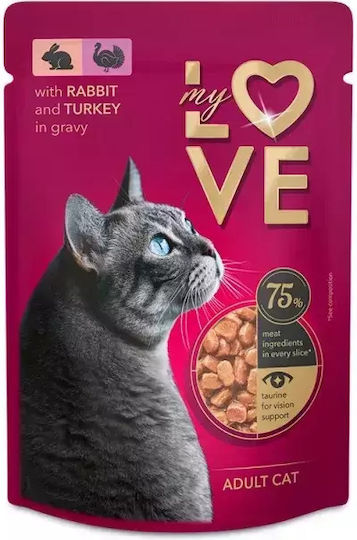 My Love Nassfutter für Erwachsene Katzen in Beutel mit Kaninchen, Türkei und Meat 85gr