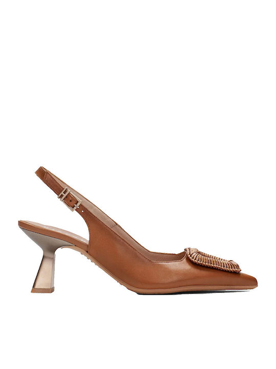 Hispanitas Anatomic Leather Tabac Brown Heels with Strap