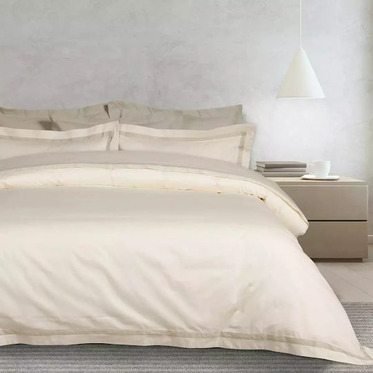 Das Home Set Duvet Cover Executive 1699 Cotton Satin 220x240cm Super King with 2 Pillowcases Ivory