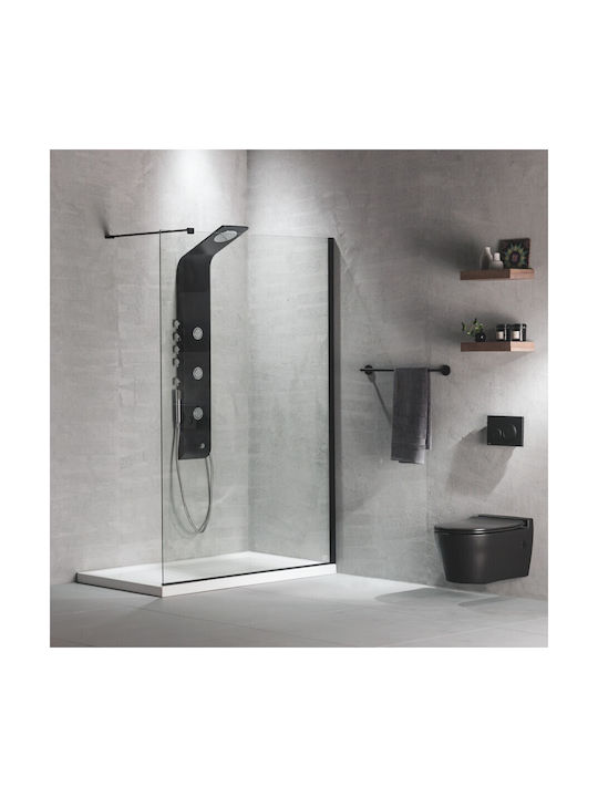 Devon Iwis Walk-in Fixed Side for Shower 57-59x200cm Clear Glass Black Matt