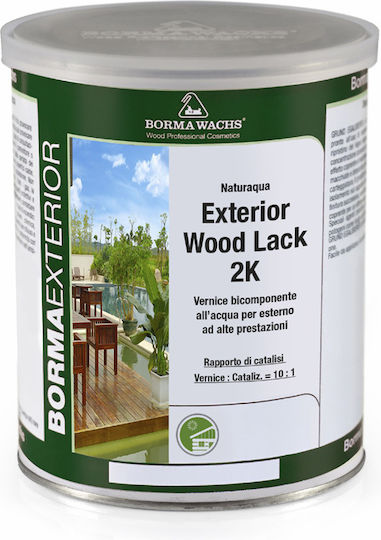 Borma Wachs Nat41102k-50/60 + Nat4099-2k Naturaqua Außenholzlack 2k Polyurethan Wasserbasierte Lackierung 2 Komponenten 50-60% Seidenglanz 1L + 100ml