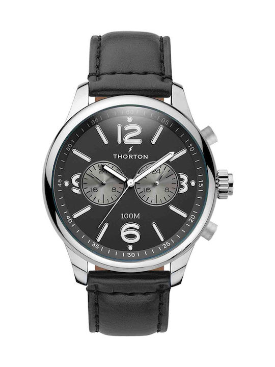 Thorton Ragnar Ii Dual Time Herrenuhr Chronograph Batterie mit Schwarz Lederarmband