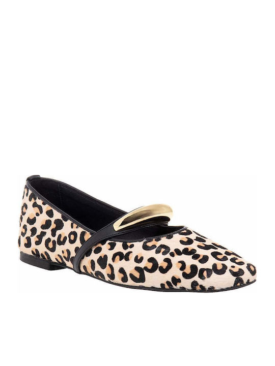 Leather Leopard Ballerinas Beige