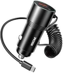 WK Auto-Ladegerät mit Anschlüssen 1xUSB-A 1xType-C und Kabel Typ-C,TC-TC