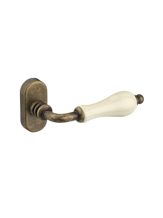Mâner de Fereastră Roline K305 pentru Înclinare și Rotație Alamă & Porțelan Antic-Bej 32x62x129mm