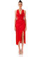 Summer Midi Evening Satin Open Back Dress Red