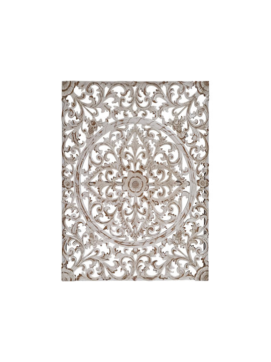 Artekko Mirroki Wooden Carved Wall Decorative Panel White Patina 100x100x4 Cm 730-3243