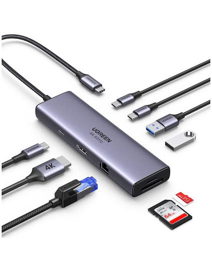 Ugreen CM498 USB-C Docking Station με HDMI 4K PD Ethernet Γκρι