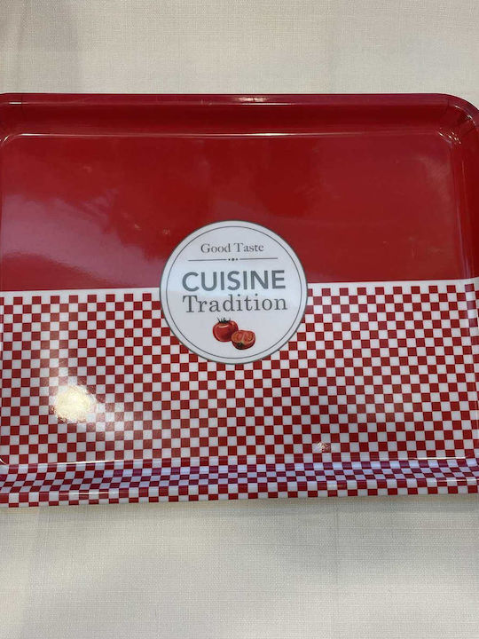 Country Casa Plastic Rectangular Serving Tray with Handles in Red Color 45x32x3cm HC015 1pcs