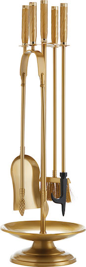 Zogometal Fireplace Tool Set with Stand Holder Gold