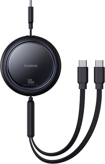 Baseus Bright Mirror Series Usb-c Retractable Cable 2 X Usb-c 100w 1m Black
