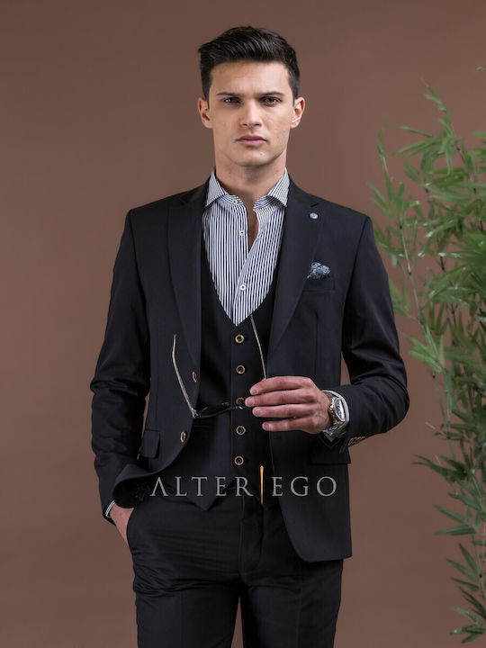Alter Ego Men's Suit with Vest Slim Fit Black