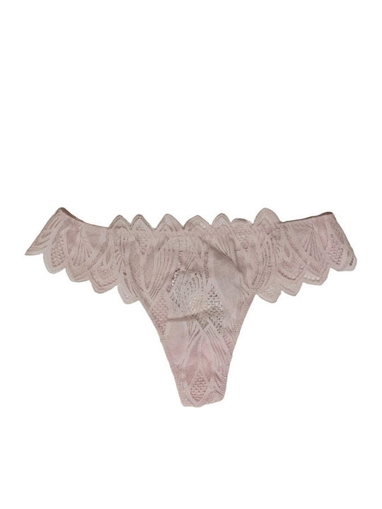 Luna Γυναικείο String με Δαντέλα Ροζ