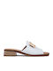 Leather Mules with Chunky Heel in White Color