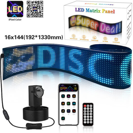 Програмируем RGB LED матричен панел за знаци Flaglight Bluetooth дистанционно управление смартфон приложение 16*144 пиксела IP65 20W 5V 192x1330 мм
