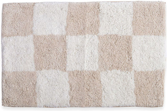Nef-Nef Homeware Bath Mat Cotton Chess Ecru 50x80cm