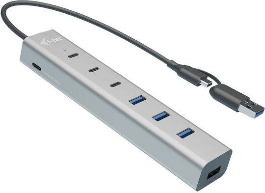 i-tec Hub USB 3.2 Cu 8 Porturi Cu Conectare USB-A / USB-C Gri