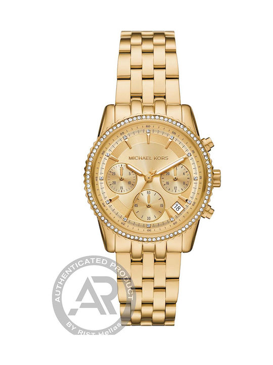 Michael Kors Ritz Γυναικείο Ρολόι 35mm Χρονογράφος Μπαταρίας με Χρυσό Μεταλλικό Μπρασελέ