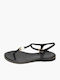 Leather Women's Flat Sandals in Black Color