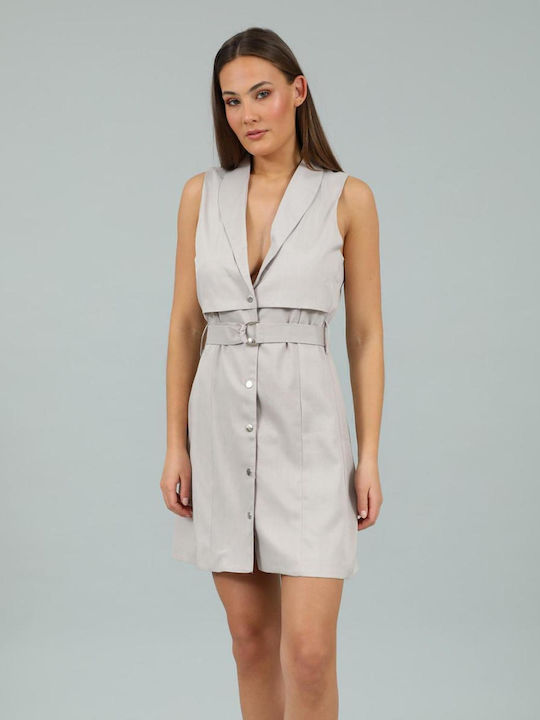 Summer Mini Shirt Dress Beige