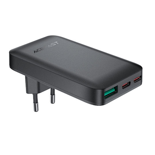 Acefast Φορτιστής Χωρίς Καλώδιο GaN με Θύρα USB-A και 2 Θύρες USB-C 65W Power Delivery / Quick Charge 4+ Μαύρος (A100)