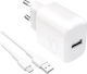 Puro Ladegerät mit USB-A Anschluss und Kabel USB-C 10W Weißs (Prolite)