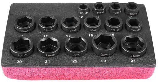 Set 15 Short Impact Socket Wrenches Hexagonal 3/8" Drive Cr-mo 10-24 Mm