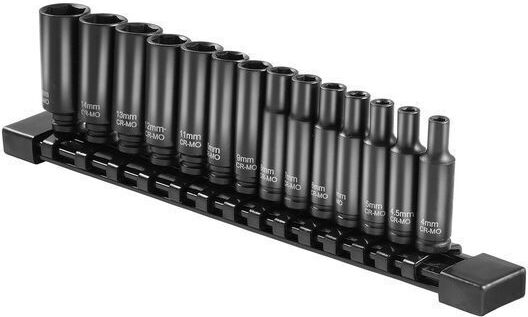 Set 14 Deep Impact Socket Wrenches Hexagonal 1/4 Inch Drive Cr-mo 4-15 Mm