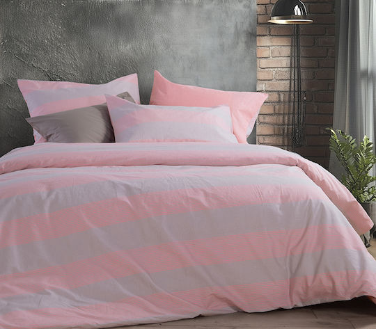 Nef-Nef Homeware Casual Check Σετ Σεντόνια Μονά με Λάστιχο 100x200+35εκ. Ροδακινί (3τμχ)