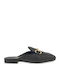 Flat Leather Mules in Black Color