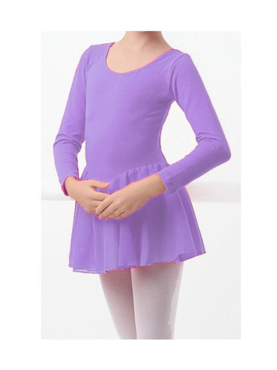 Ballet Leotard 3/4 Sleeve Cotton Lycra with Attached Skirt - Greek - Lilac