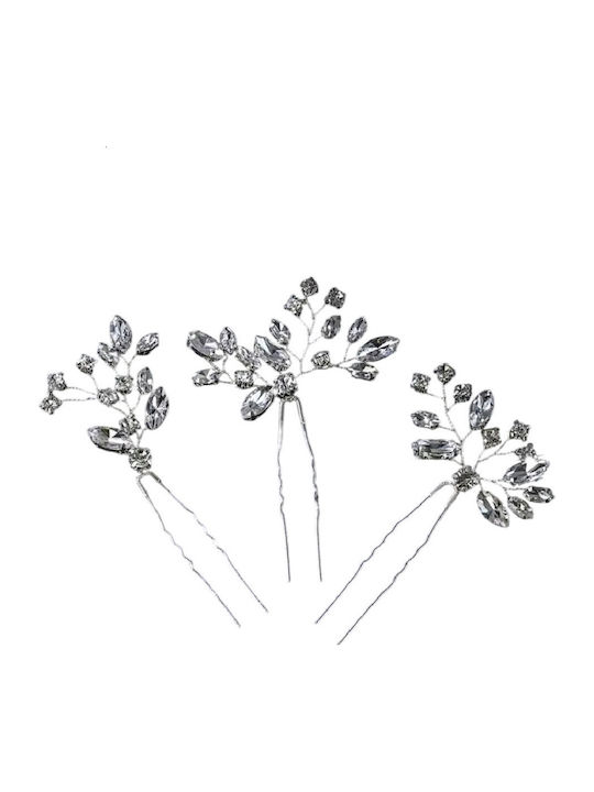 Set aus 3 Brauthaarnadeln mit Silberkristallen