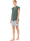 Pink Label Sommer Damen Pyjama-Set Forest Green