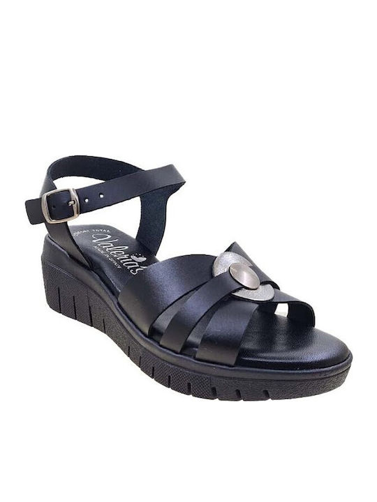 Valeria's Leder Anatomic Schwarz Flache Sandalen für Damen