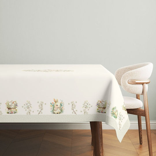 Easter Tablecloth 100% Cotton 140x220cm Club Cotton Yoyo Rabbits Flowers