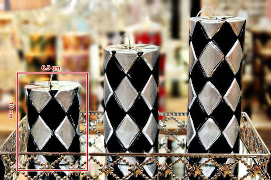 Lumânare Rhombus Negru Argintiu Sculptată 7.5*10