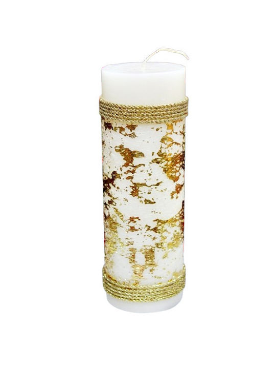 Scented Candle 6.5 X 20 Cm Gold Cord Gold Leaves