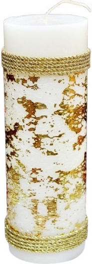 Duftkerze 6,5 x 20 cm Goldkordel Goldblätter