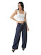 Blue Wide-Leg Trousers with Belt