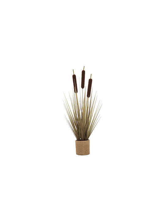 Künstliche Rohrkolbengraspflanze Beige Plastik Brauner Topf 69cm