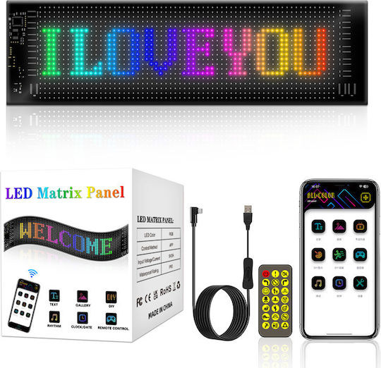 Led Matrix Panel Rgb Sign Flaglight Bluetooth Programmable Remote Control Smartphone App 20*64 Pixels Ip65 10w 5v 348x102 Mm