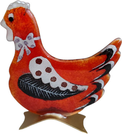 Decorative Handmade Glass Hen Red-White Polka Dot Black 14cm ''kallisti''
