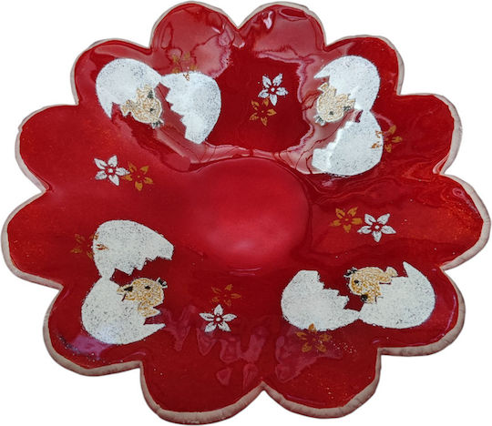 Handmade Glass Plate Flower Chicks Red 23cm ''kallisti''