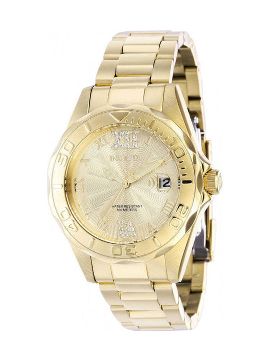 Invicta Pro Diver Γυναικείο Ρολόι 38mm Μπαταρίας με Χρυσό