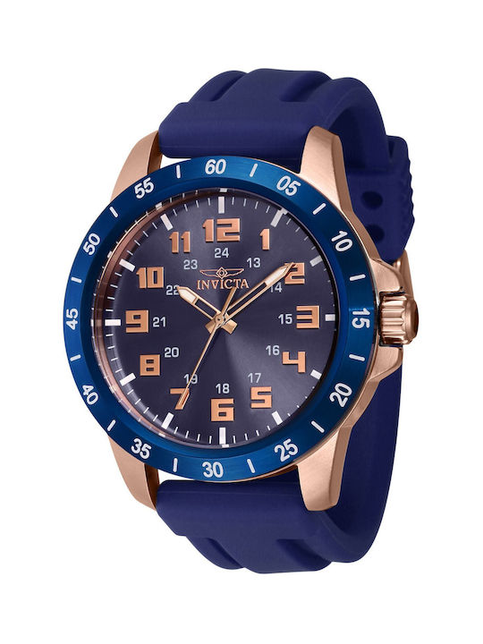 Invicta Ανδρικό Ρολόι 45mm Μπαταρίας με Μπλε Καουτσούκ Λουράκι